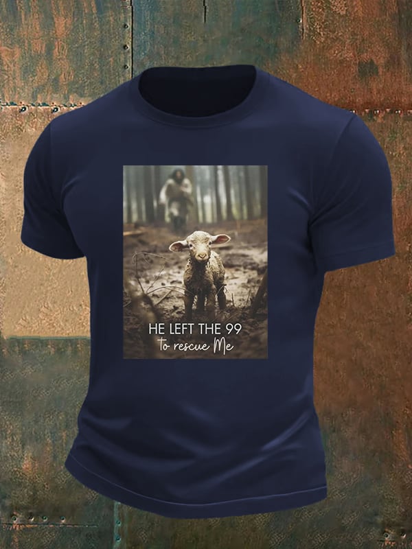 🔥Buy 3 Get 15% Off🔥Men's  He Left the 99 to Rescue Me, Jesus and Lost Sheep, Christian T-shirt