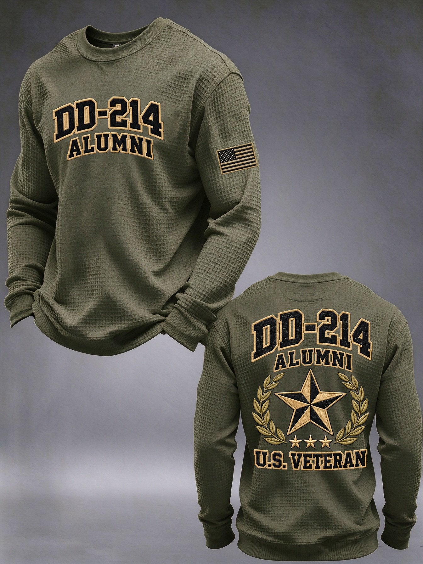 Men's Veteran Pride DD-214 Printed Waffle Long-Sleeve T-Shirt