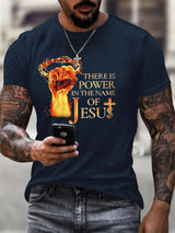 Men's There Is Power In The Name Of Jesus Print Casual T-Shirt