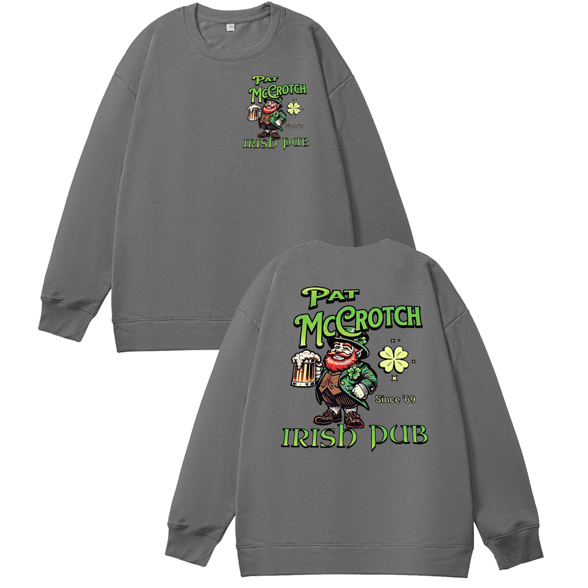 St.Patrick's Day Print Pattern 100% 300g Cotton Crew Neck Sweatshirt