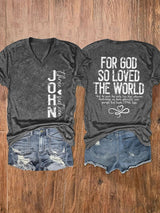 Women's John 3:16 For God So Loved The World Printed V-Neck T-Shirt