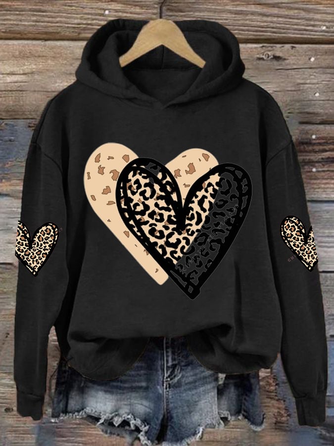 Women's Valentine's Day printed hooded sweatshirt