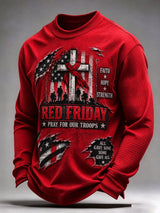 Men's Retro Red Friday Art Printed Waffle-Knit Top