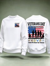 Men's Veterans Day Sweatshirt, Our Defenders of Freedom American Flag and Soldier Silhouettes