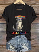 Women's Ally Cat Print V Neck T-Shirt