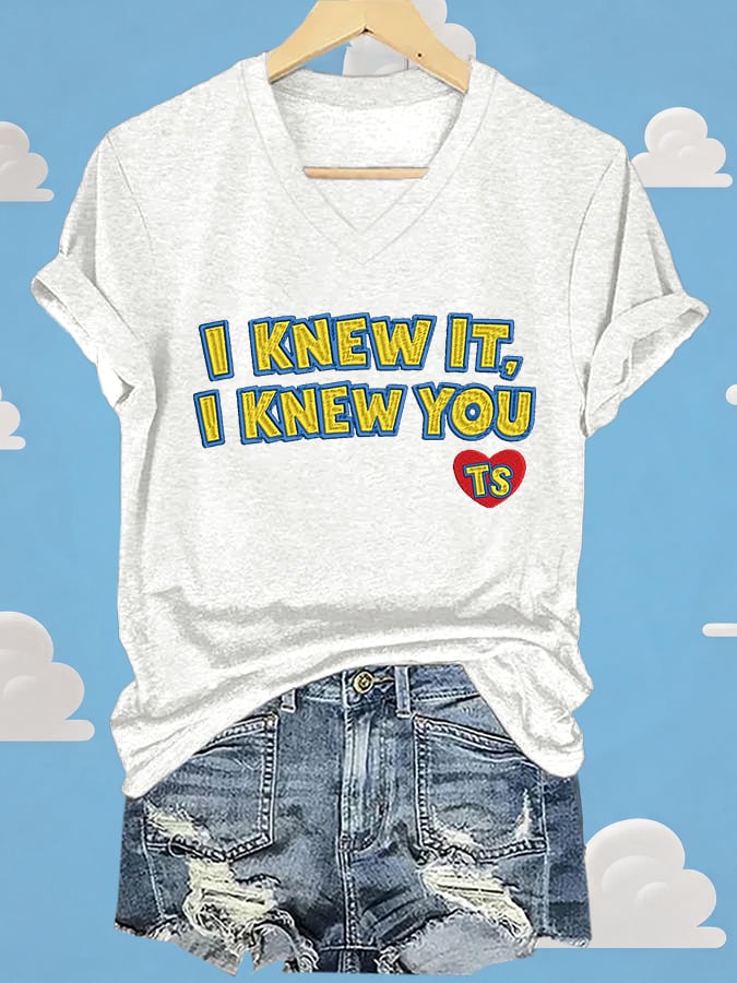 V-Neck Retro I Knew It Print T-Shirt