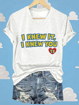 V-Neck Retro I Knew It Print T-Shirt