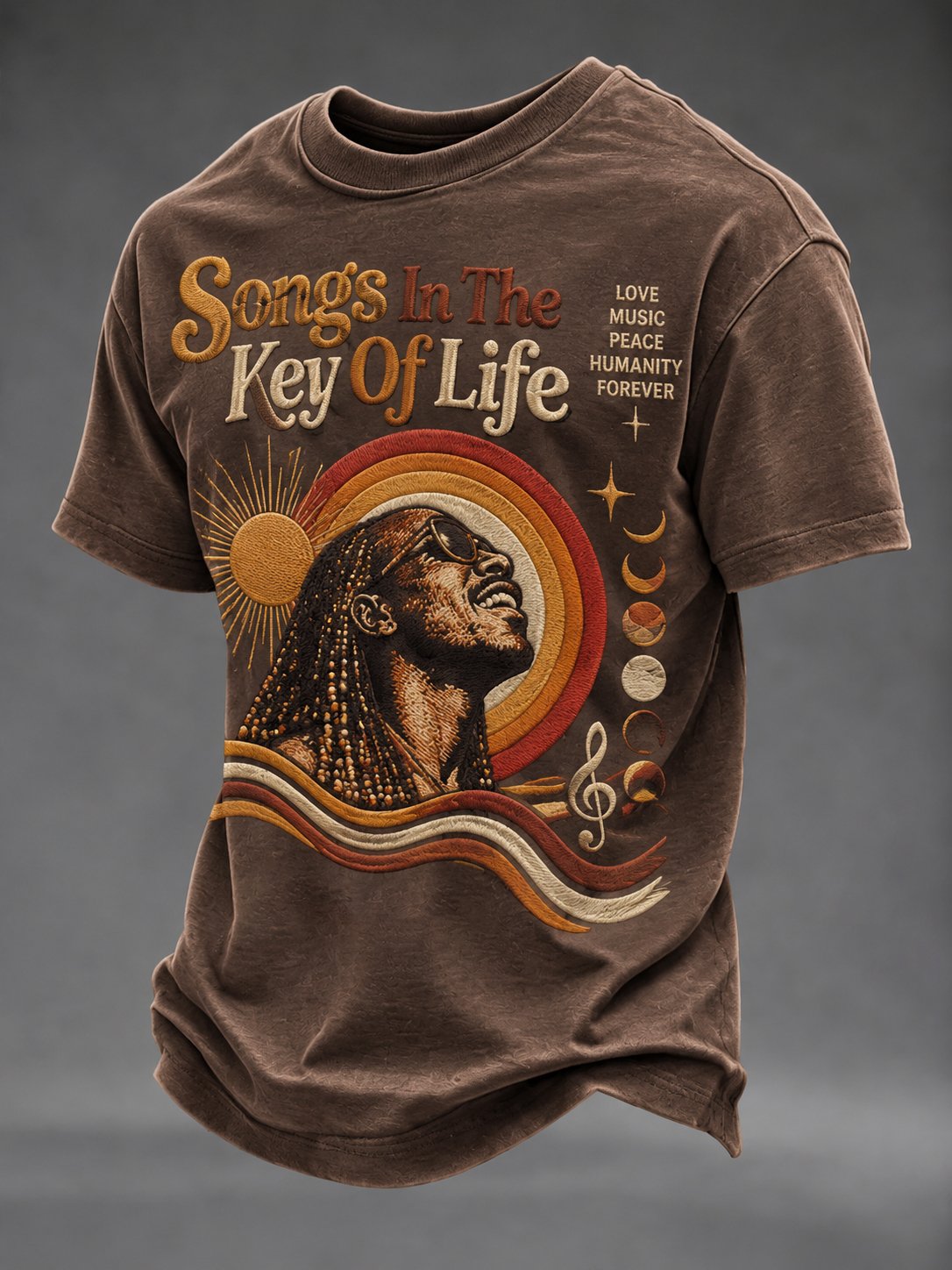 Men's Vintage Musical Art Print Round Neck T-shirt