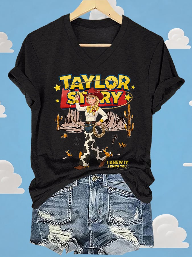 V-Neck Retro I Knew It Print T-Shirt