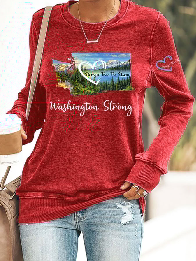 Retro Washington Strong Stronger Than The Storm Print Sweatshirt