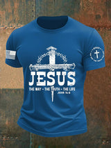 🔥Buy 3 Get 15% Off🔥Men's Jesus The Way The TruthThe Life Print Round Neck T-Shirt