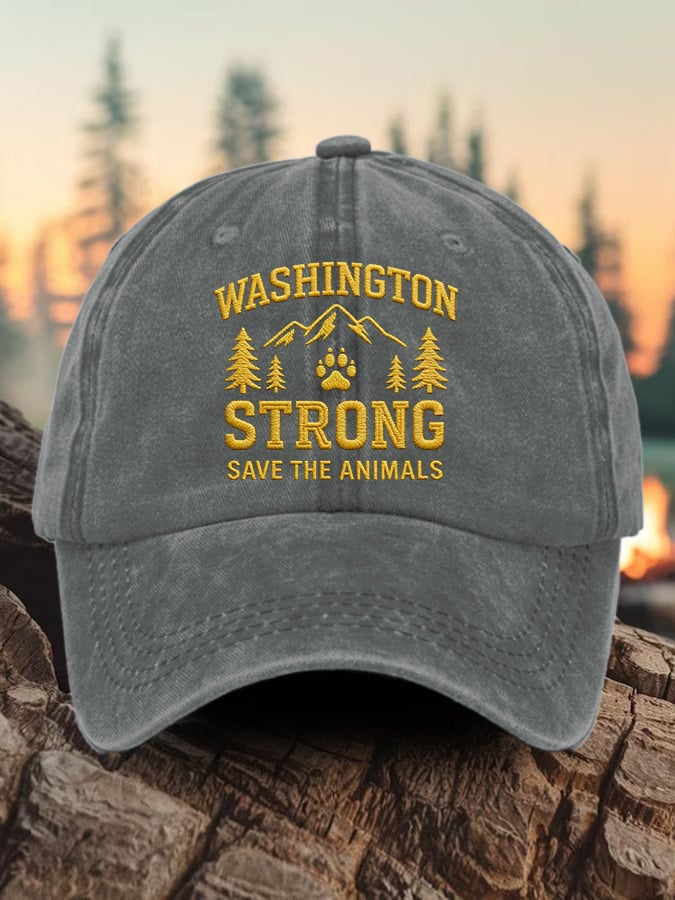 Retro Washington Strong Save The Animals Print Baseball Cap