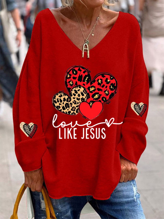 Women's Valentine's Day Printed Long Sleeve V-Neck Sweatshirt