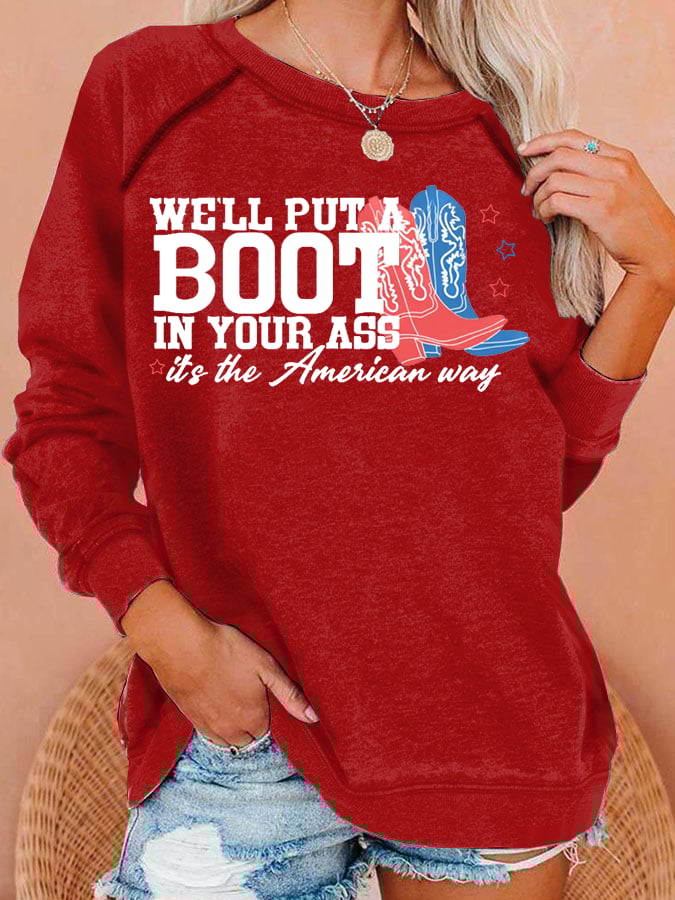 Women's  Courtesy of the Red, White and Blue Cowboy  Print Casual Sweatshirt