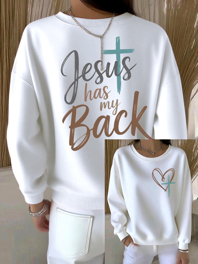 Women's Jesus has My Back Print Sweatshirt