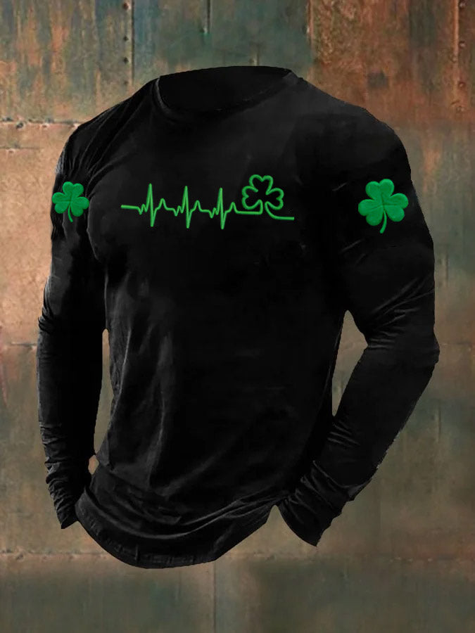Women's St. Patrick's Day Pattern Printed Long Sleeve Cotton T-Shirt