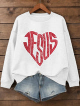 Women's Valentine's Day Love Heart Jesus Printed Sweatshirt