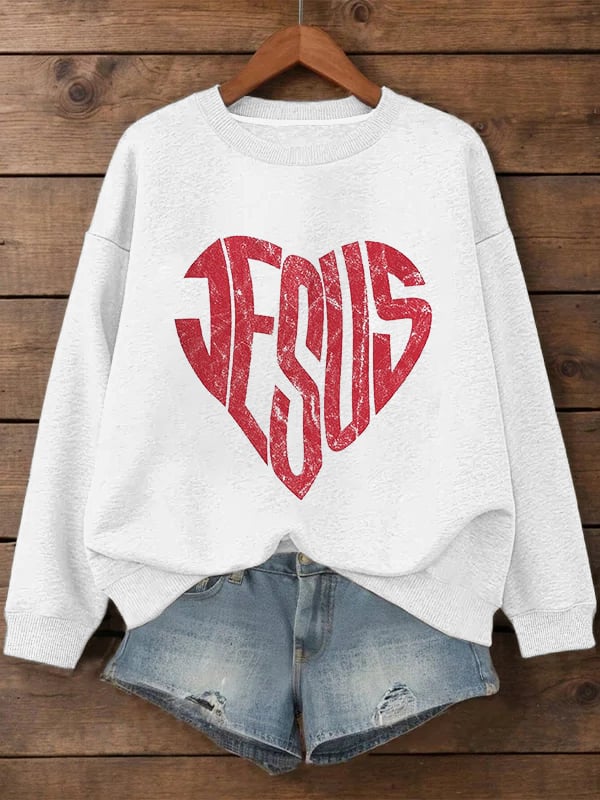 Women's Valentine's Day Love Heart Jesus Printed Sweatshirt
