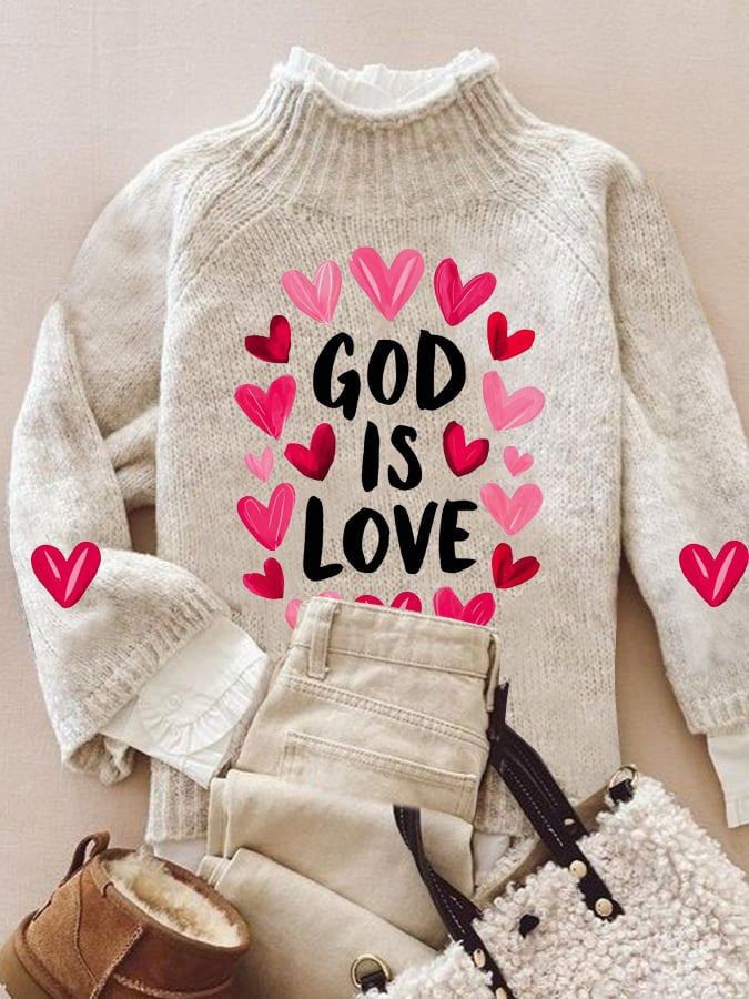Women's Casual Valentine's Day Faith Knitted Turtleneck Bottoming Shirt