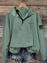 Women's Christian Cross Faith Print Long Sleeve Sweatshirt