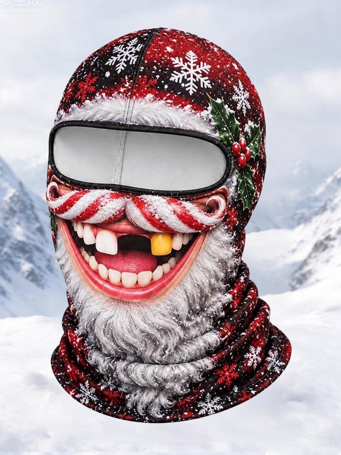 Men's Outdoor Warm, Quirky Christmas-Themed Balaclava with Emoticons