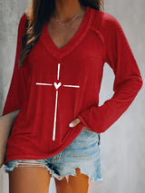 Women's Faith Cross Printed Casual Long Sleeve T-Shirt