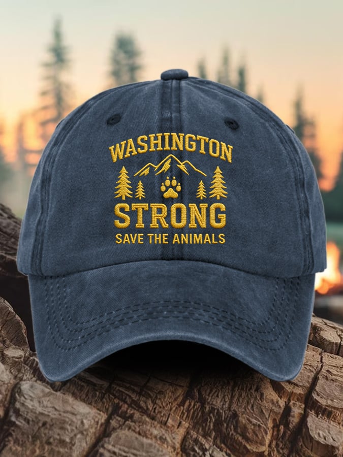 Retro Washington Strong Save The Animals Print Baseball Cap