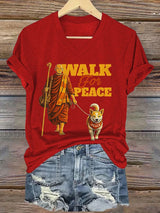 V-Neck Retro Walk For Peace Monks With Aloka Dog Print T-Shirt