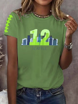 Women's Rugby Print Casual T-shirt