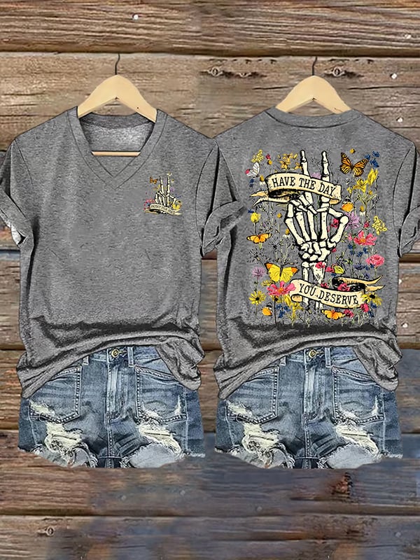 Women's  Flower skull hand gesture Of WDNC Club We Do Not Care Menopause Perimenopause Print T-Shirt