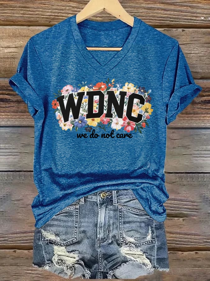 V-Neck Retro Funny WDNC Menopause Perimenopause Print T-Shirt