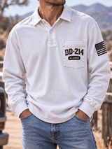 Men's Veteran DD-214 Print Long-Sleeve Polo Shirt