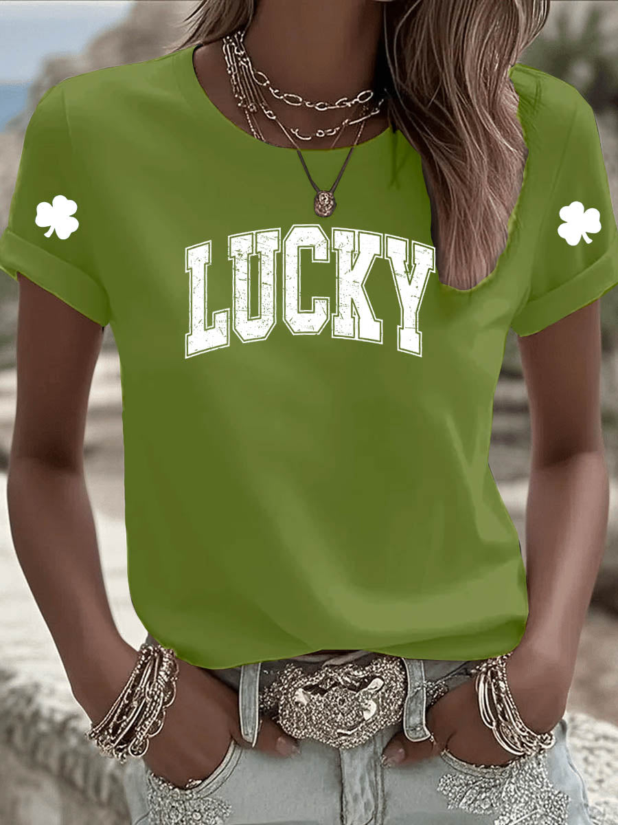 St. Patrick'S Day Luck  Clover Pattern Round-Neck 100% Cotton 180g T-Shirt