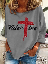 Women's Christian Valentine's Day Cross Printed Sweatshirt