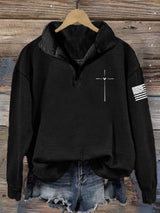 Women's Christian Cross Faith Print Long Sleeve Sweatshirt