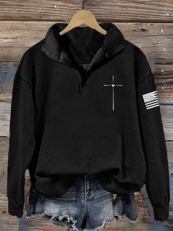 Women's Christian Cross Faith Print Long Sleeve Sweatshirt
