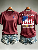 Women's Veterans Day Shirt, Our Defenders of Freedom American Flag and Soldier Silhouettes