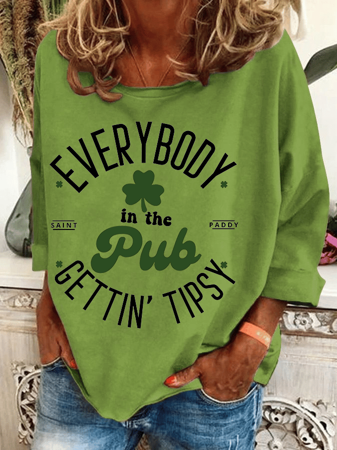 Women's Everybody In The Pub Getting Tipsy St. Patrick's Day Print Casual Sweatshirt