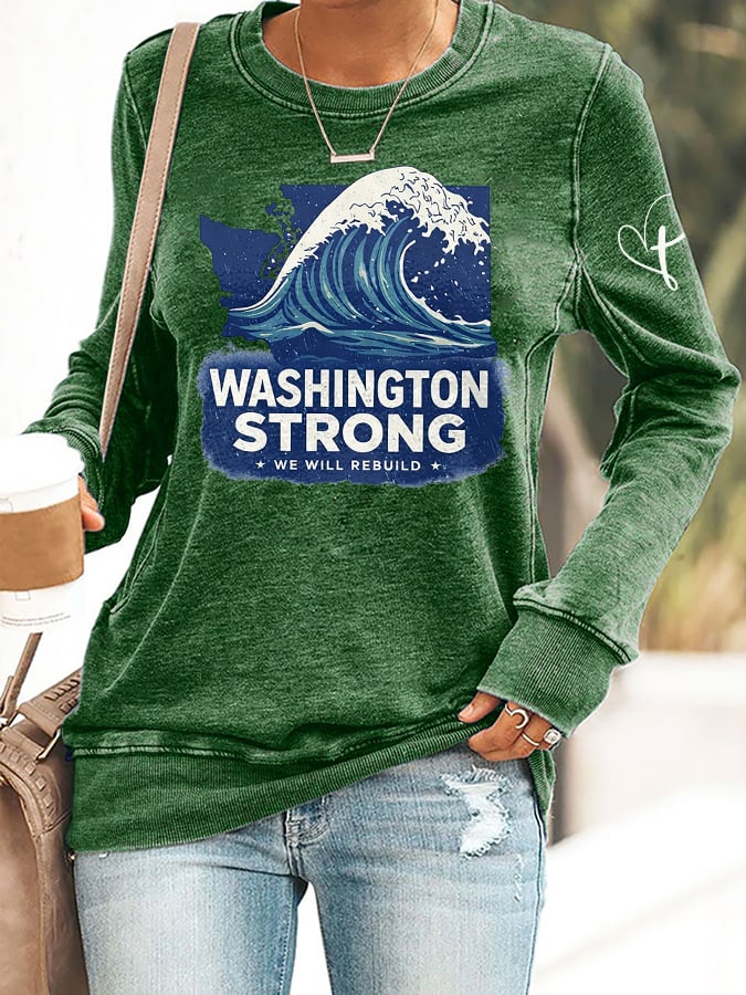 Retro Washington Strong We Will Rebuild Print Sweatshirt