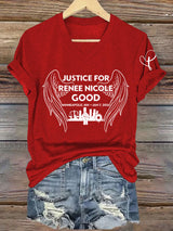 V-Neck Retro Wings Justice For Renee Nicole Good Print T-Shirt