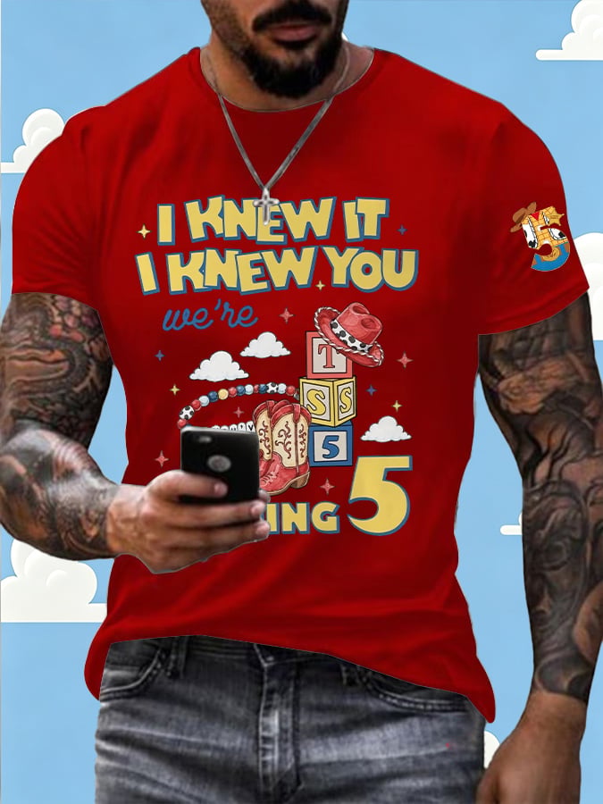 Men's Retro I Knew It Print Round Neck T-shirt
