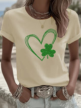 St. Patrick'S Day Heart Pattern Round-Neck 100% Cotton 180g T-Shirt