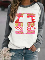 Women's Valentine's Day Cross Print Casual Long Sleeve Hoodie
