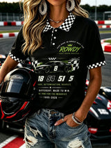 Women's Retro Racing Legend Memorial Print Casual Polo Shirt