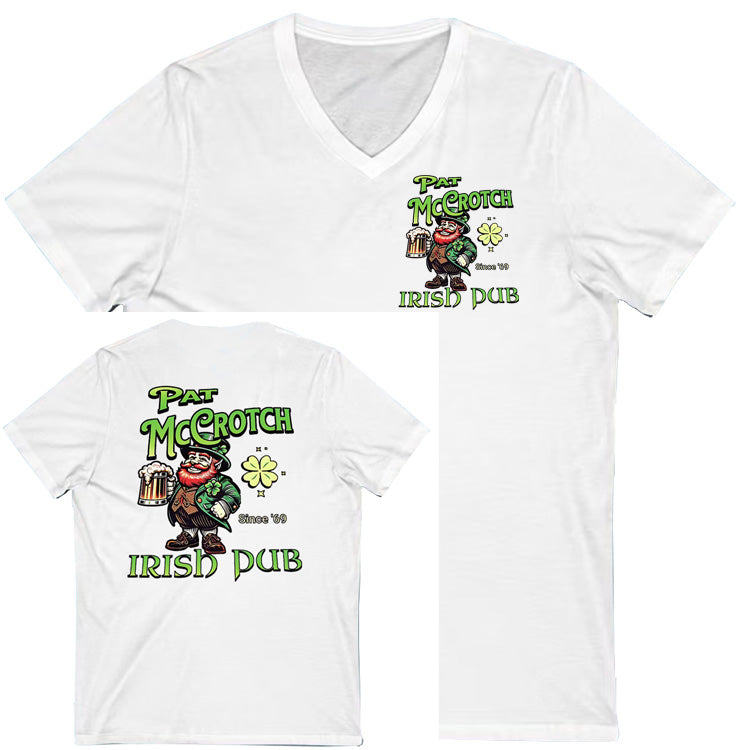 St.Patrick's Day Print Pattern Print 100%Cotton V Neck T-Shirt