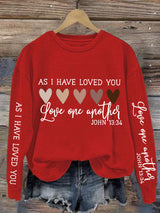 Women's Christian Valentine's Day Printed Round Neck Long Sleeve Sweatshirt