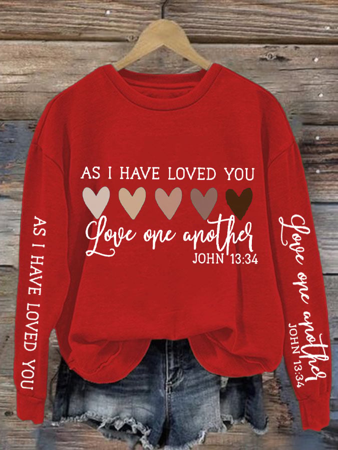 Women's Christian Valentine's Day Printed Round Neck Long Sleeve Sweatshirt