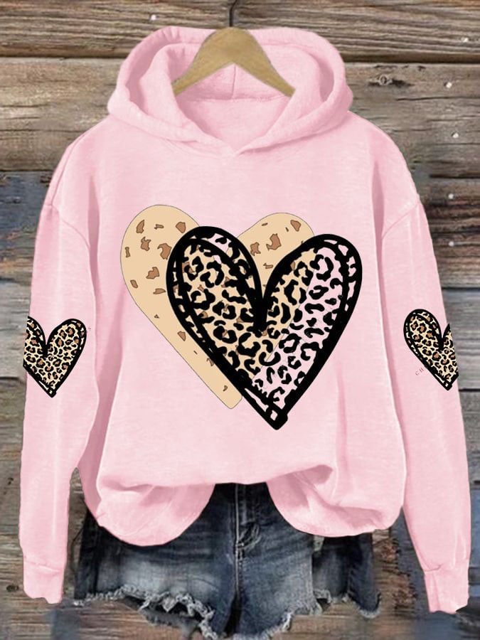 Women's Valentine's Day printed hooded sweatshirt
