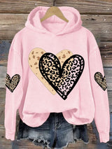 Women's Valentine's Day printed hooded sweatshirt