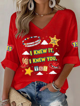 V-Neck Retro I Knew It Print T-Shirt